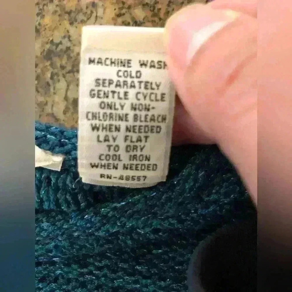 VTG French Laundry Crewneck Inside out Stitch Metallic Blue Sweater Women Large - Picture 7 of 7